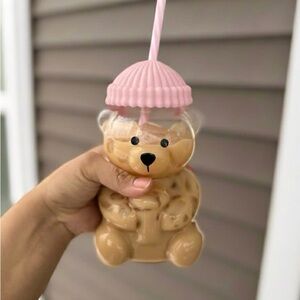 Pink Bear Shaped Cup with Pink Straw/Hat